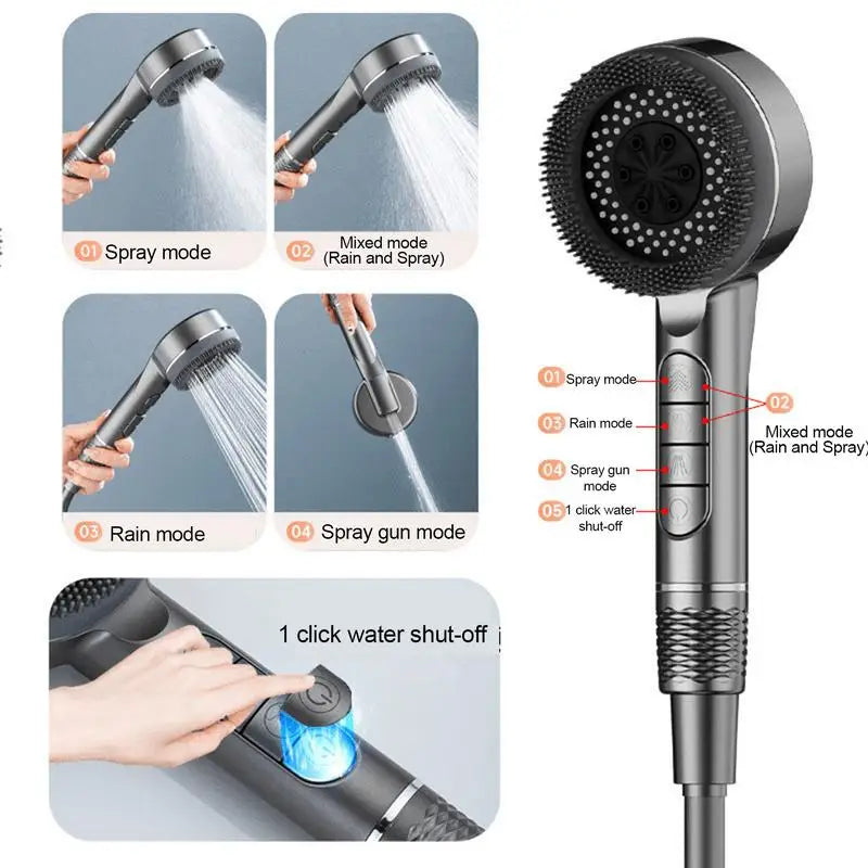 KaiRejuve Filtered Shower Head with Massage Brush Black Set