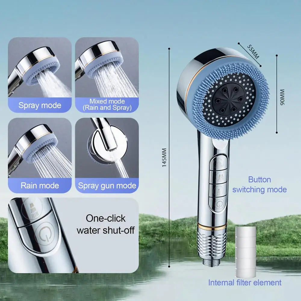 KaiRejuve Filtered Shower Head with Massage Brush Black Set