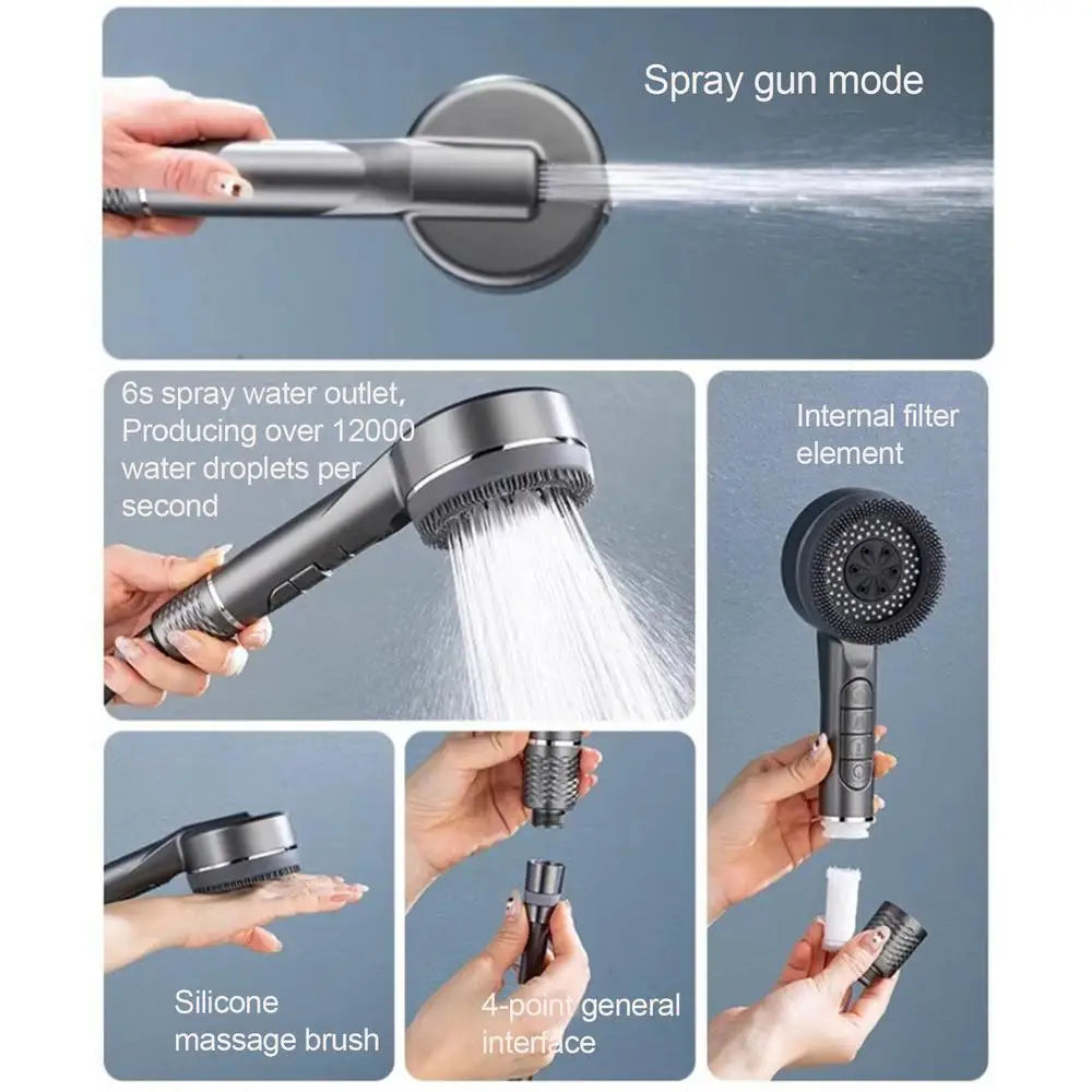 KaiRejuve Filtered Shower Head with Massage Brush Black Set