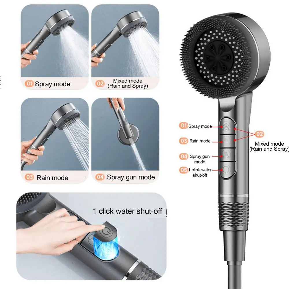 KaiRejuve Filtered Shower Head with Massage Brush Black Set